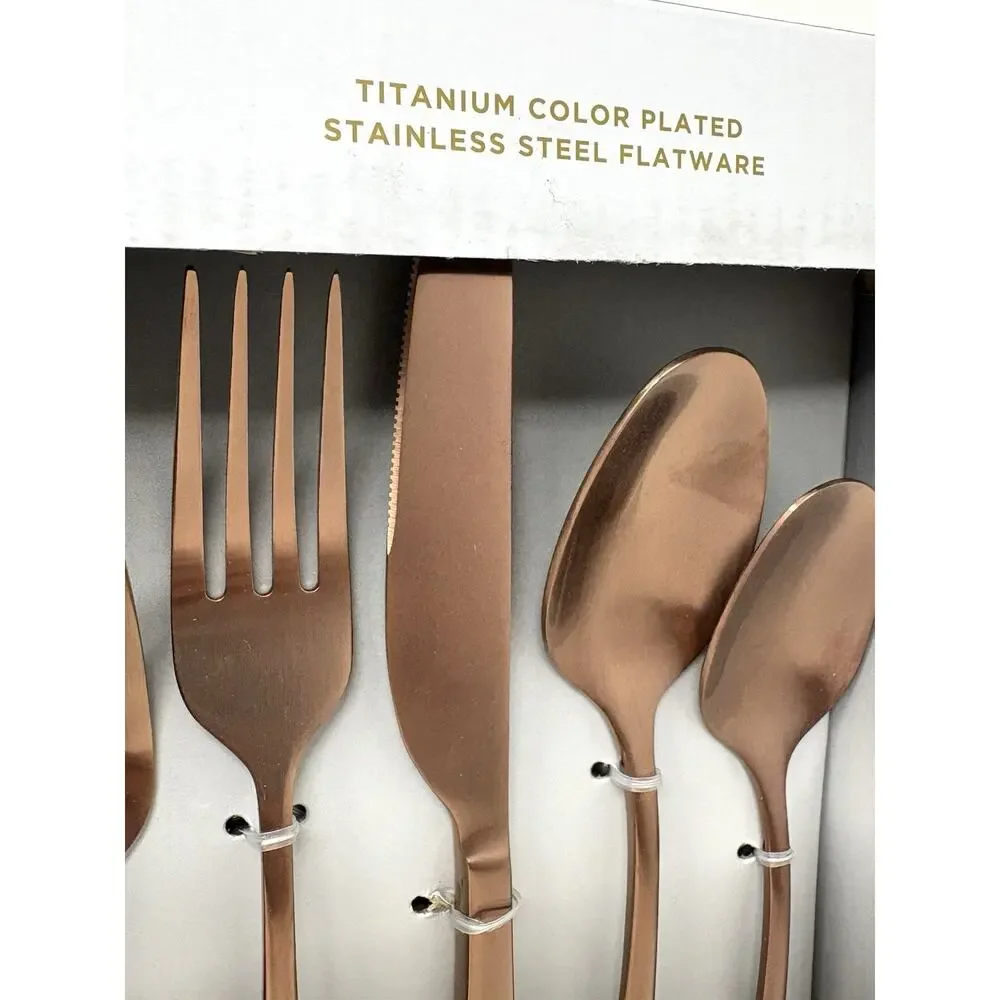 Cambridge Silversmiths Poet Copper Satin 20 Pc. Flatware Set for 4 Titanium